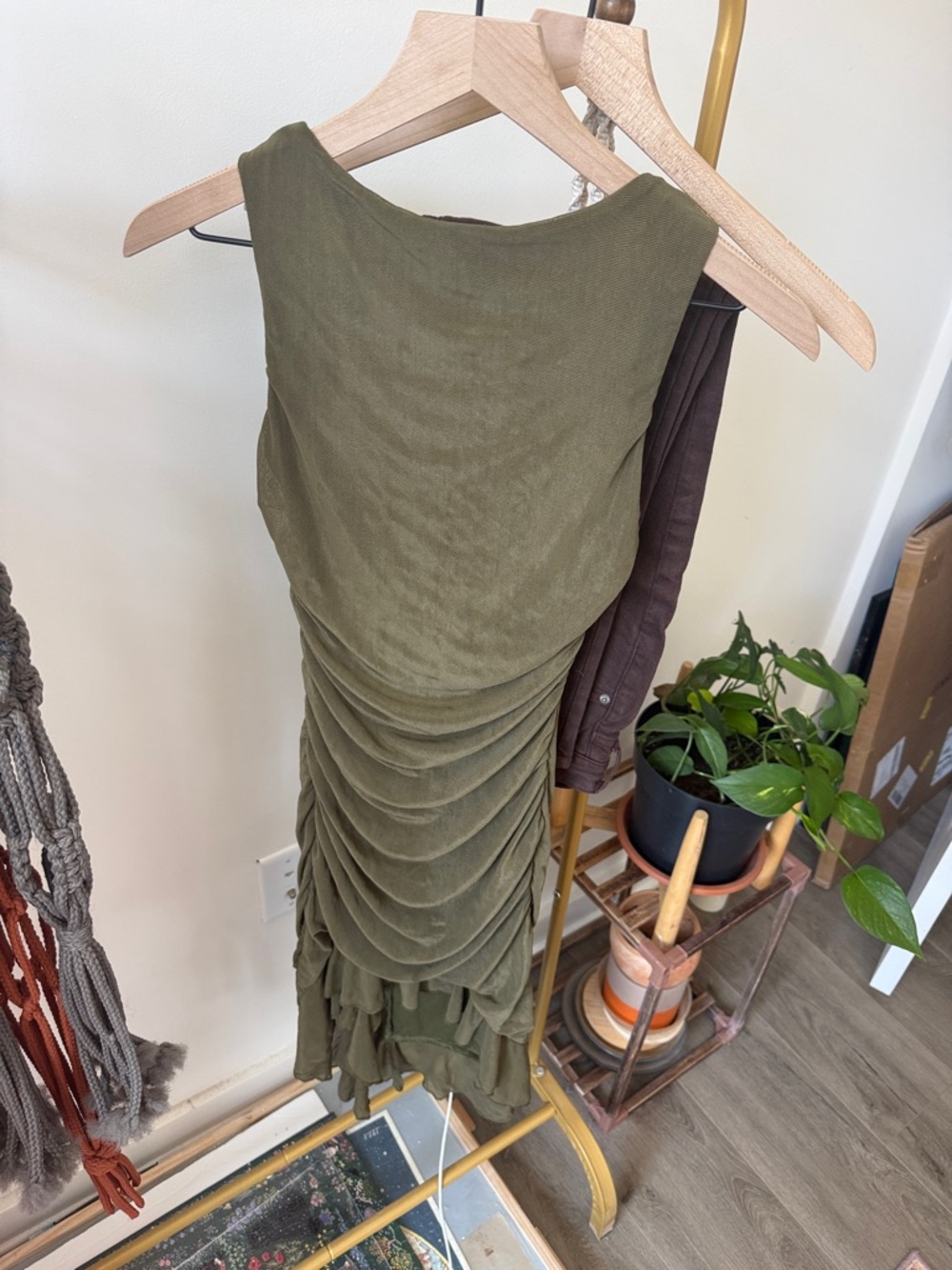Olive Ruched Sleeveless Dress - Women